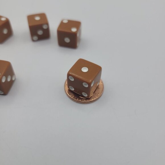 6 Small Brown Dice Gaming Replacement Pieces Cube Lot Six Sided Dicecapades - Picture 3 of 7